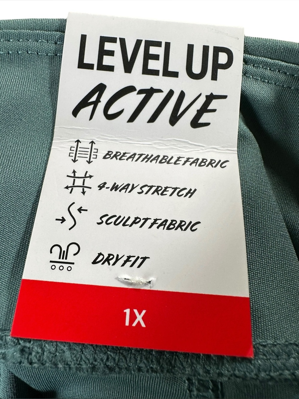 Level Up Active 1X NWT Green DryFit 4-Way Stretch Sculpt Leggings Side Pockets - Picture 3 of 10